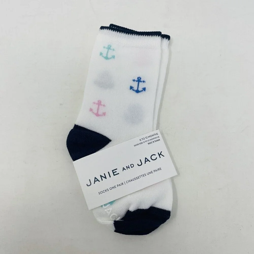 Janie and Jack‎ Baby Boys 6-12 Months Anchor Nautical Print Crew Socks in White